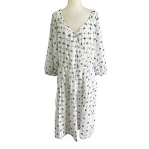 Anthropologie White/Blue Marcie Lined With Pockets Dress Women's Size XL | 70-17